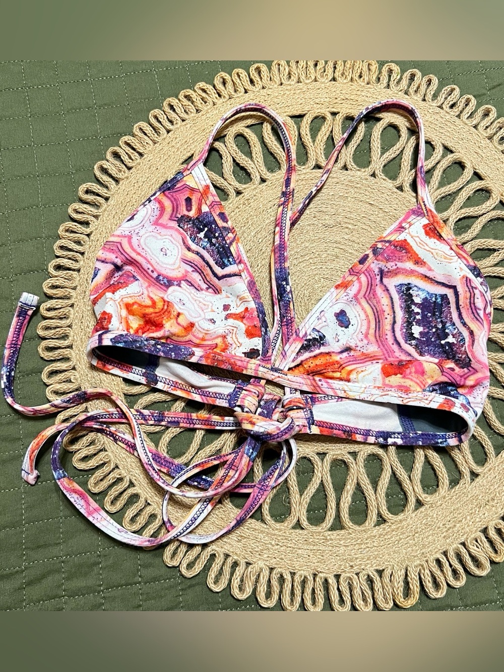 Jolyn Marble Print Triangle Bikini Top